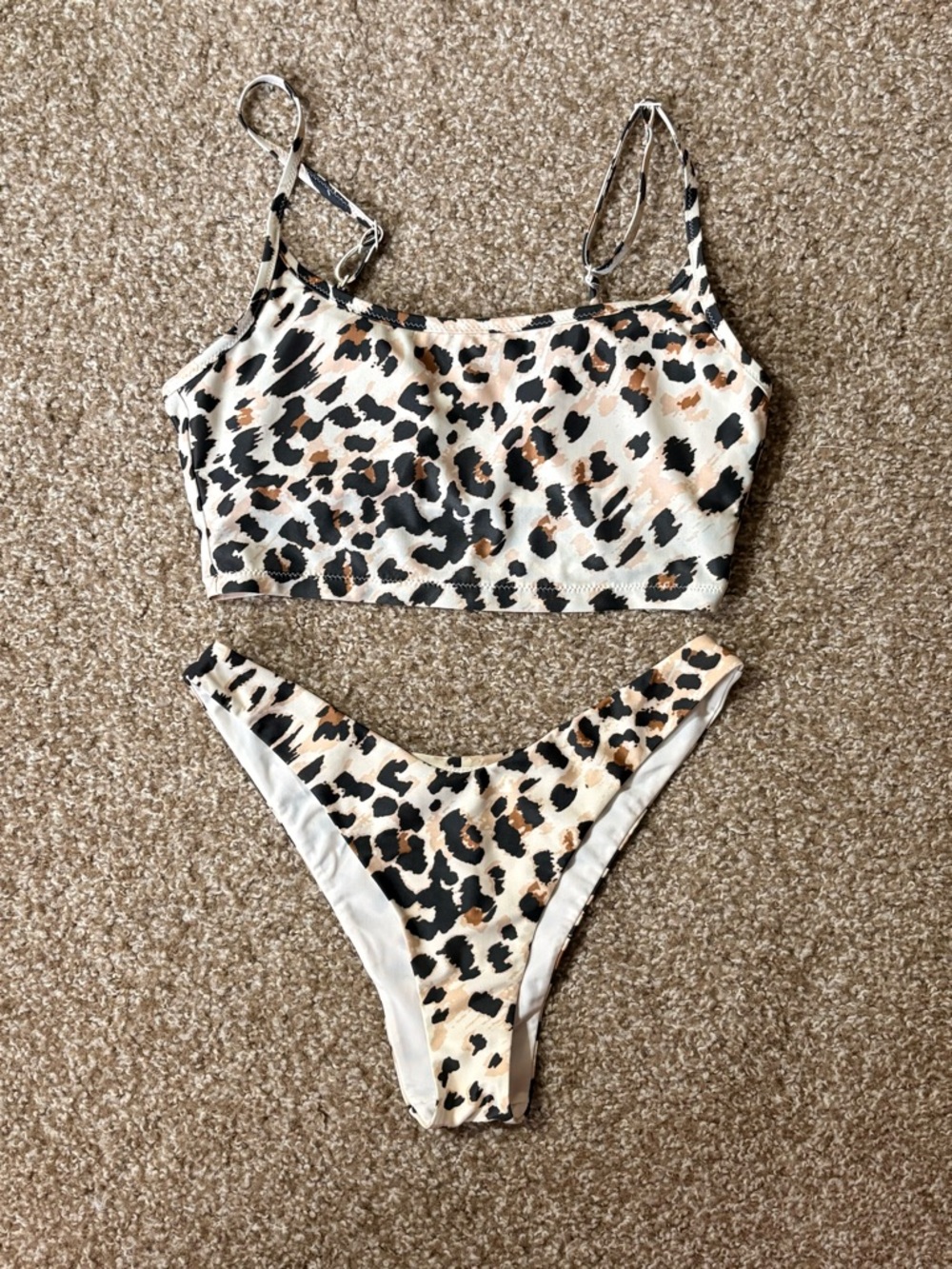 aerie Leopard Print Bralette & Bikini Bottom Set - Beige/Black